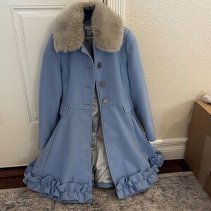 Girls Monsoon Blue sleigh Coat with detachable Faux Fur Collar size 11-12 years